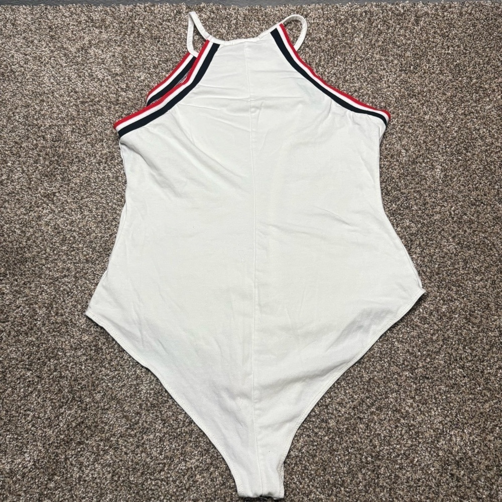 Charlotte Russe Women’s Large White Bodysuit with Red and Black Trim - Picture 7 of 8
